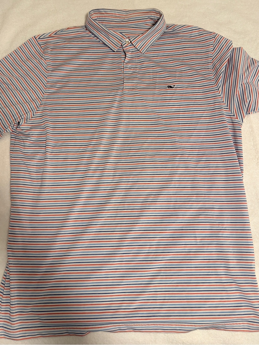Vineyard Vines Menβs Striped Polo - White with Blue & Red Stripes